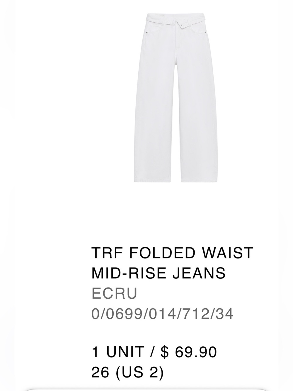 Zara white fold over jeans